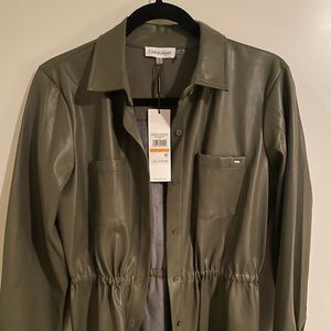 Calvin Klein Women's Lightweight Leather Collar Sinched Waist Jacket nwt